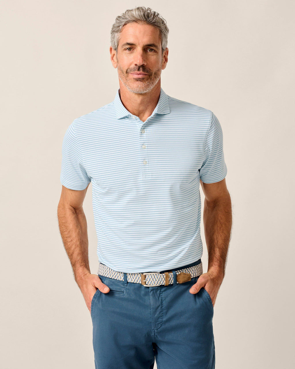 Johnnie-O Performance Mesh Polo - Stetson Stripe, Haze