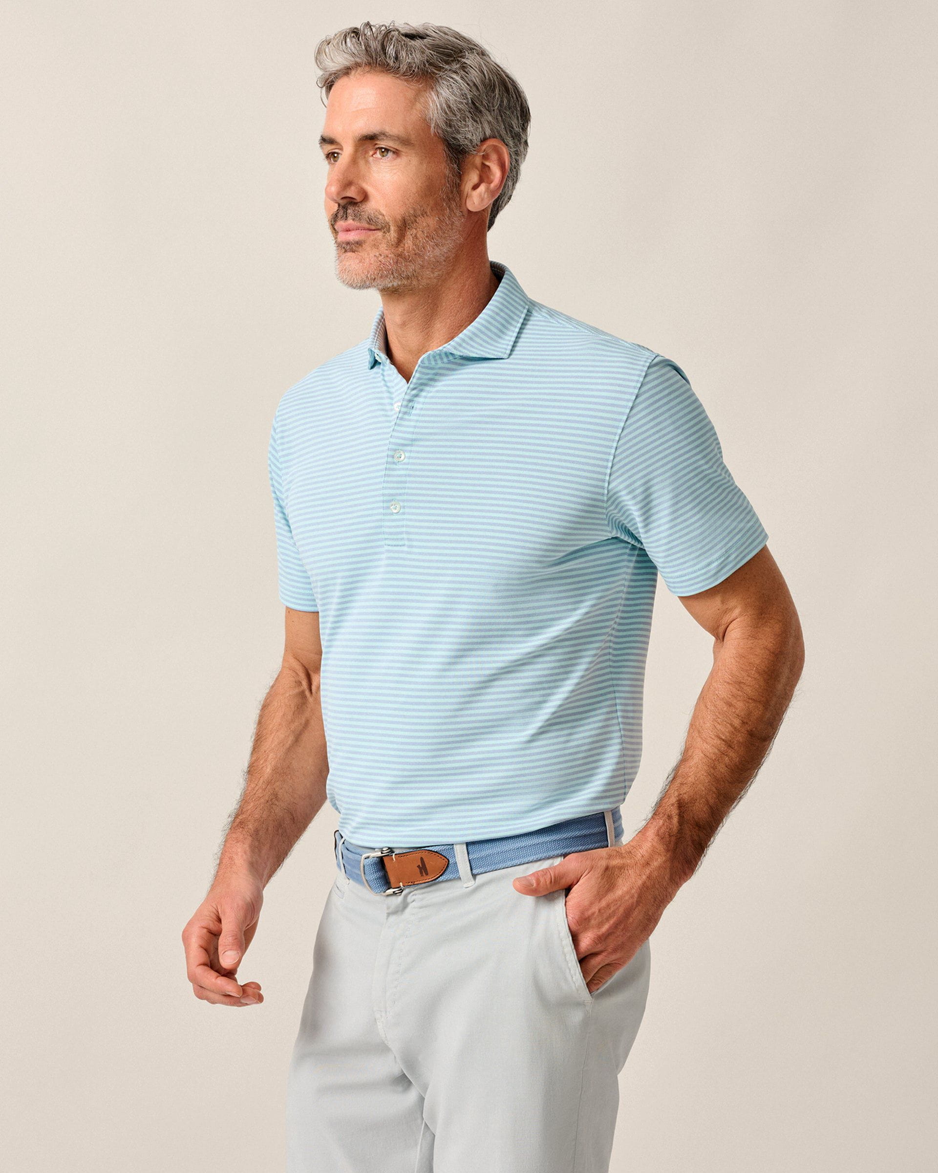 Johnnie-O Performance Mesh Polo - Stetson Stripe, Tide