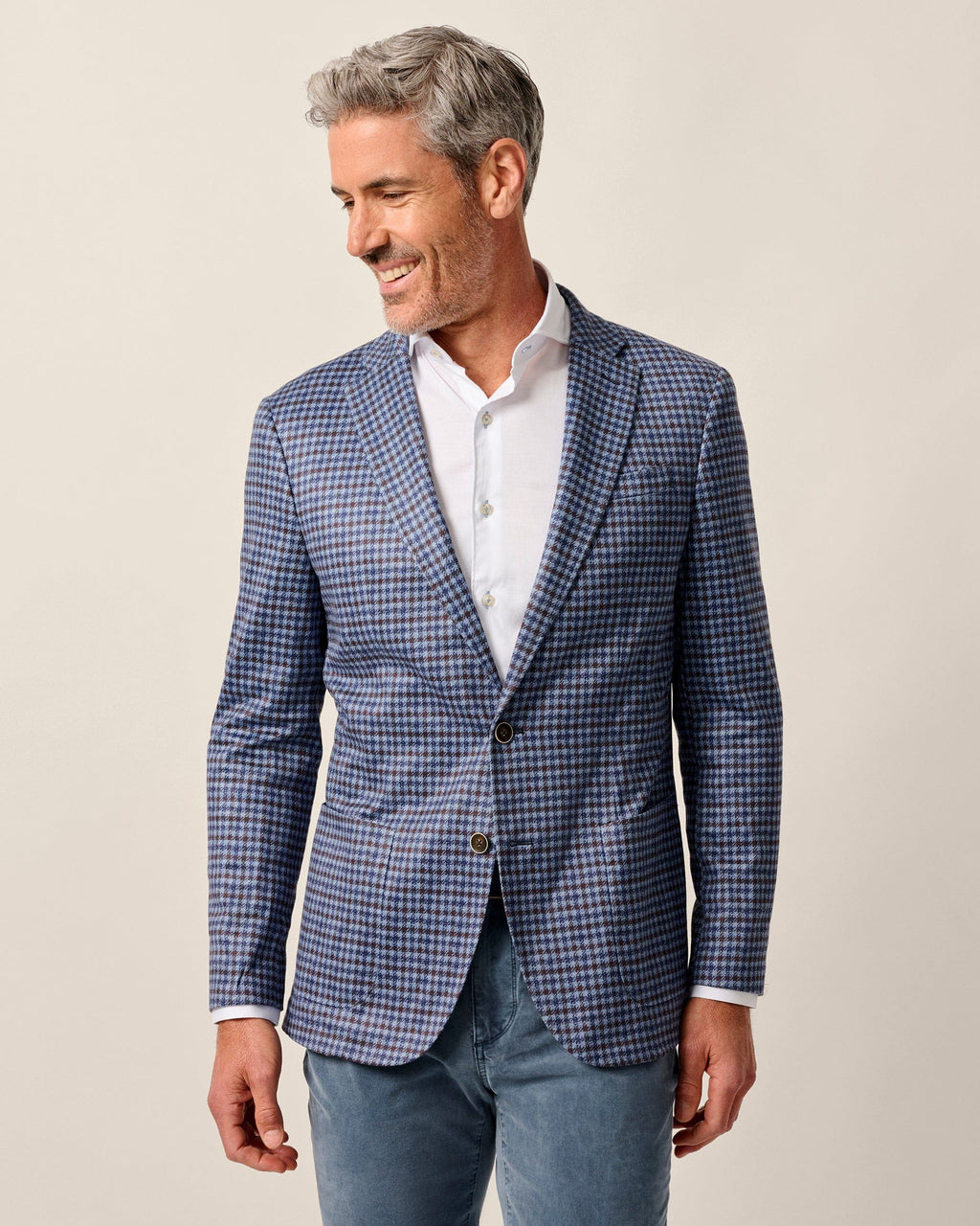 Johnnie-O Thayer Top Shelf Houndstooth Knit Sport Coat, Laguna Blue