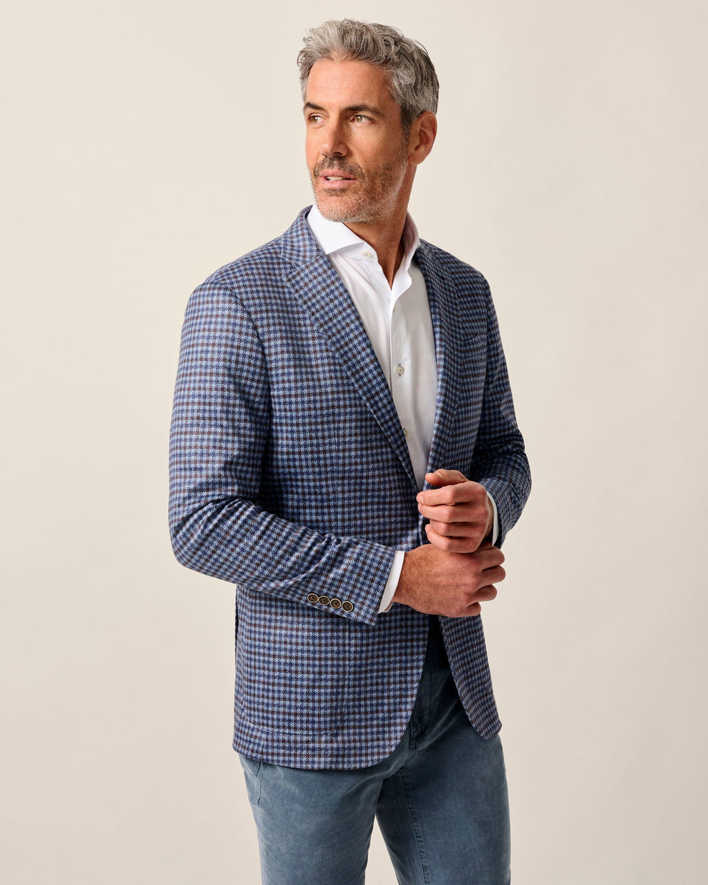 Johnnie-O Thayer Top Shelf Houndstooth Knit Sport Coat, Laguna Blue