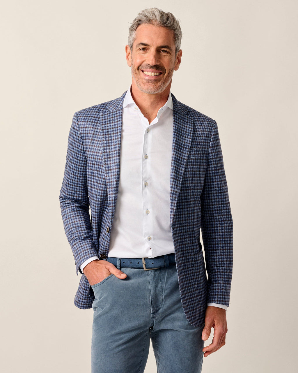 Johnnie-O Thayer Top Shelf Houndstooth Knit Sport Coat, Laguna Blue