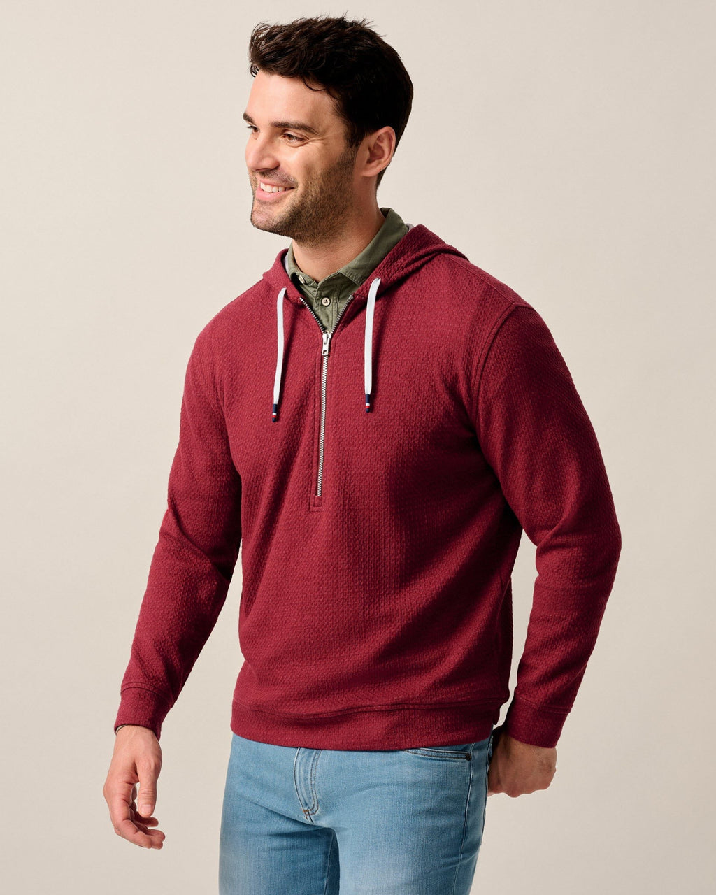 Johnnie-O Zoeller Ripple Knit 1/4 Zip Popover Hoodie