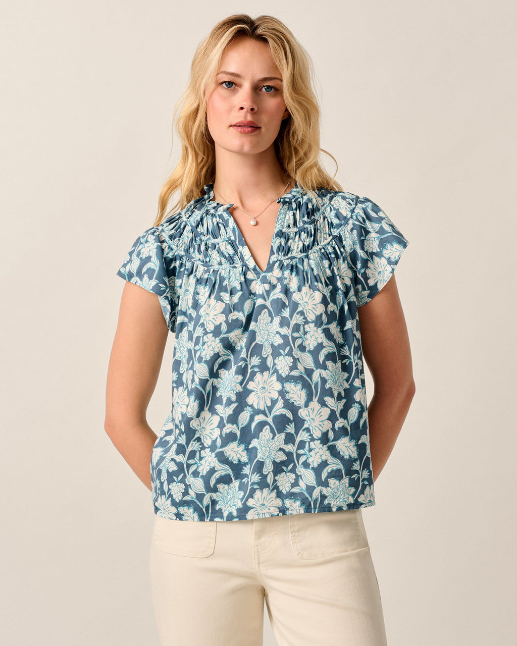 Johnnie-O Coleen Printed Blouse, Bering Sea