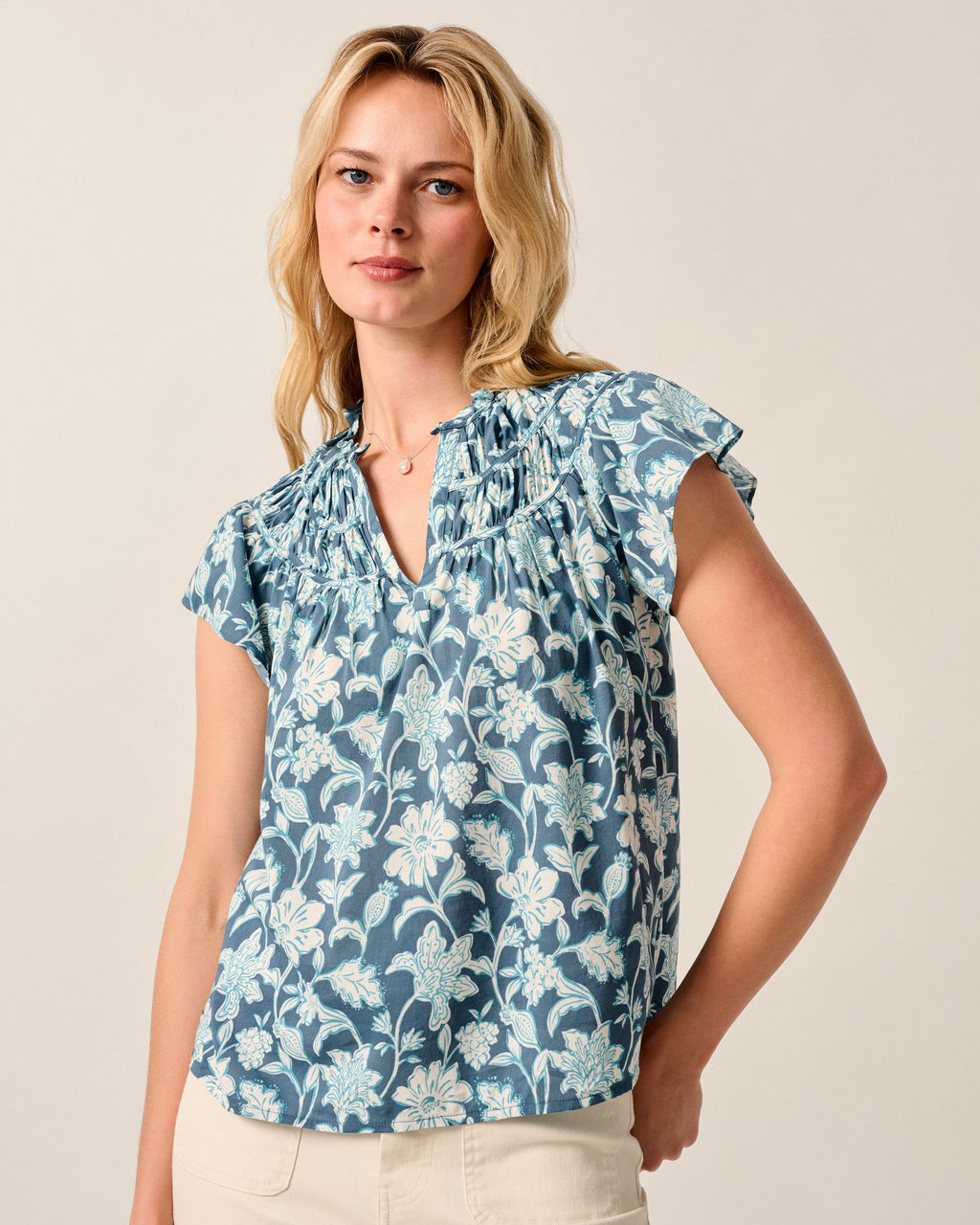 Johnnie-O Coleen Printed Blouse, Bering Sea