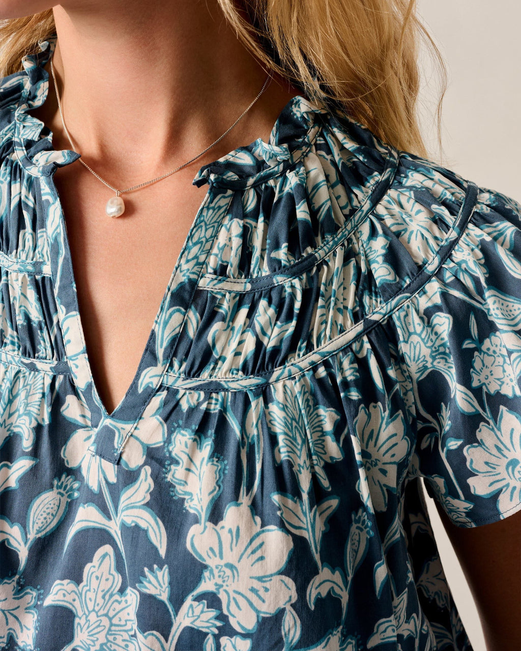 Johnnie-O Coleen Printed Blouse, Bering Sea