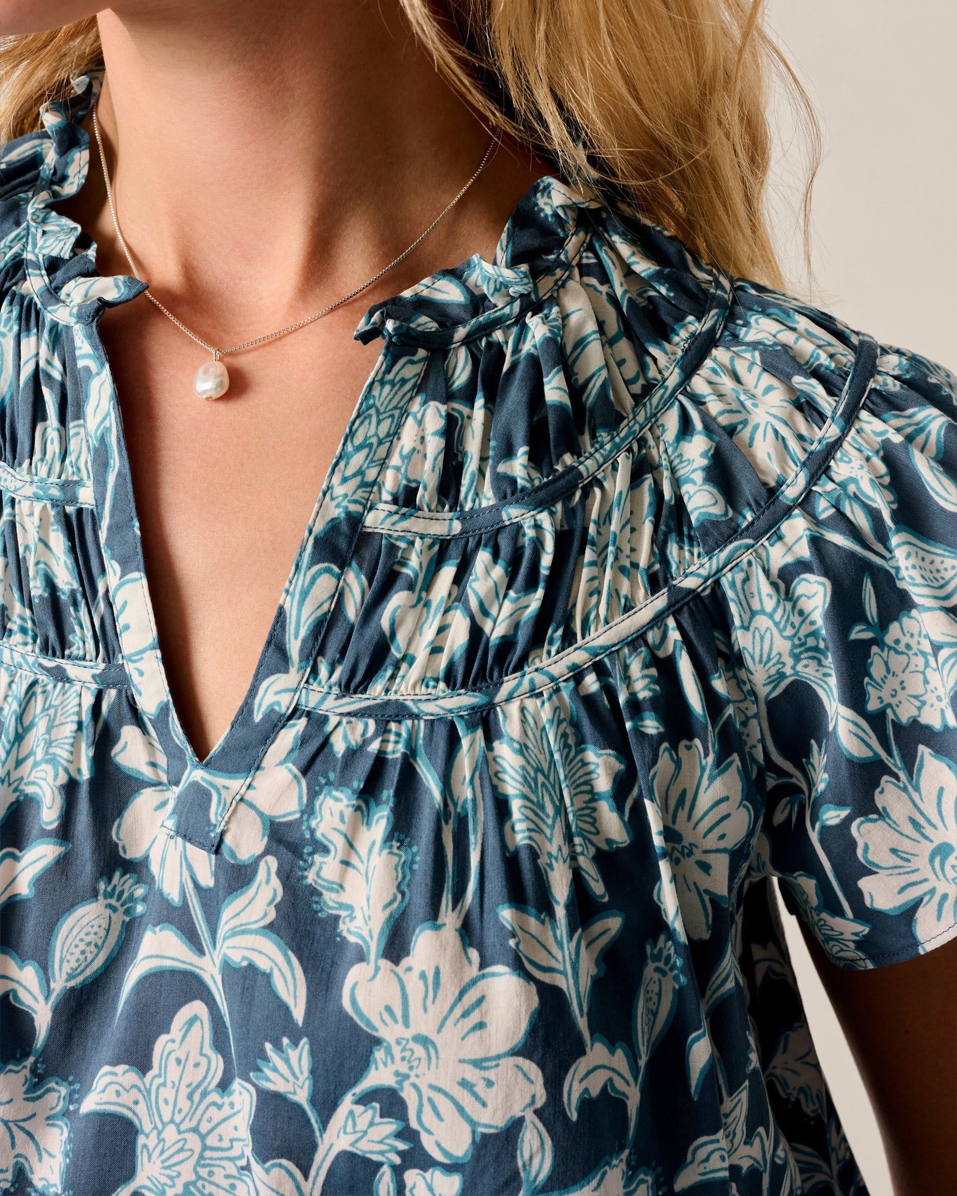 Johnnie-O Coleen Printed Blouse, Bering Sea