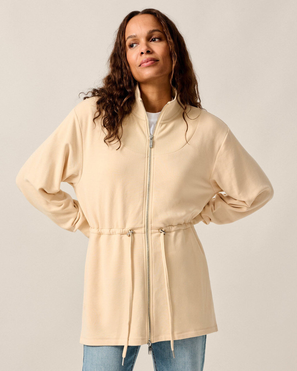 Johnnie-O Wilow Full Zip Cinch Waist Jacket, Oatmeal