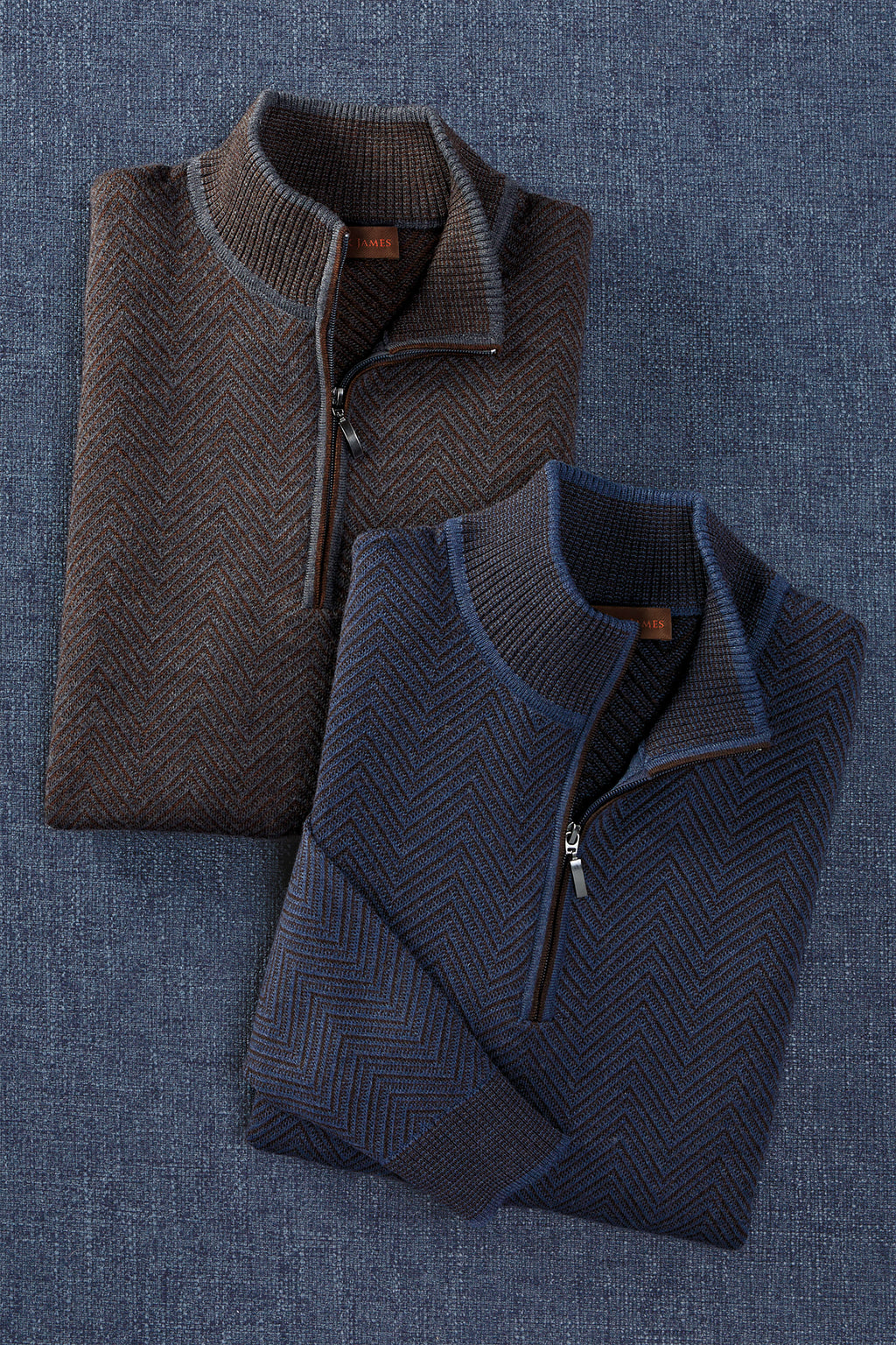 Patrick James Patrick James Wide Herringbone Mock 1/4 Zip Sweater