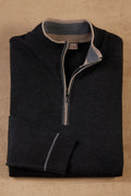 Patrick James Piping Trim Mock 1/4 Zip Sweater, Charcoal/Camel