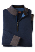 Patrick James Stripe Collar Mock 1/4 Zip Sweater, Navy/Brown