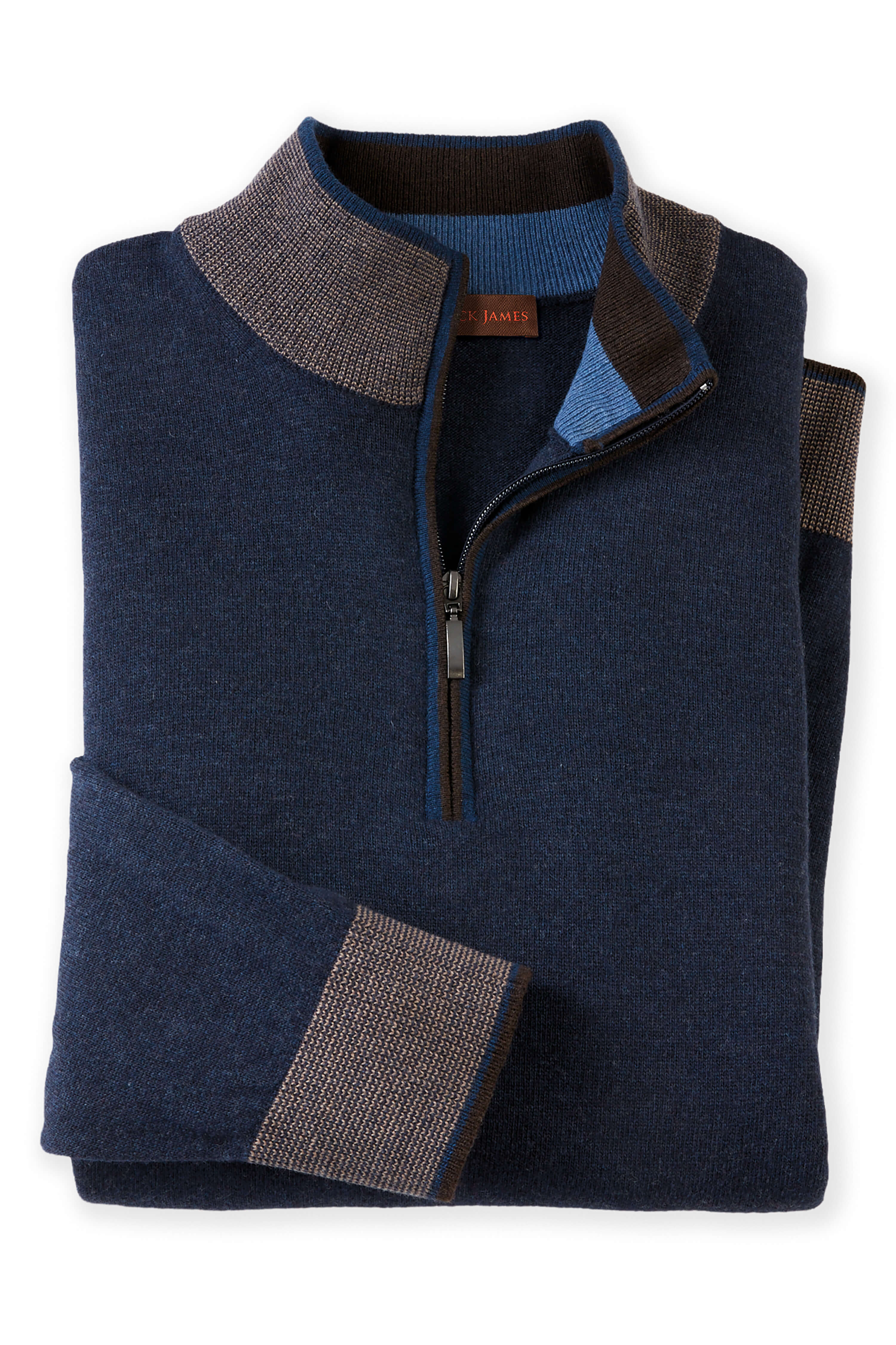 Patrick James Patrick James Stripe Collar Mock 1/4 Zip Sweater