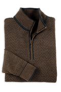 Patrick James Wide Herringbone Mock 1/4 Zip Sweater, Black/Camel