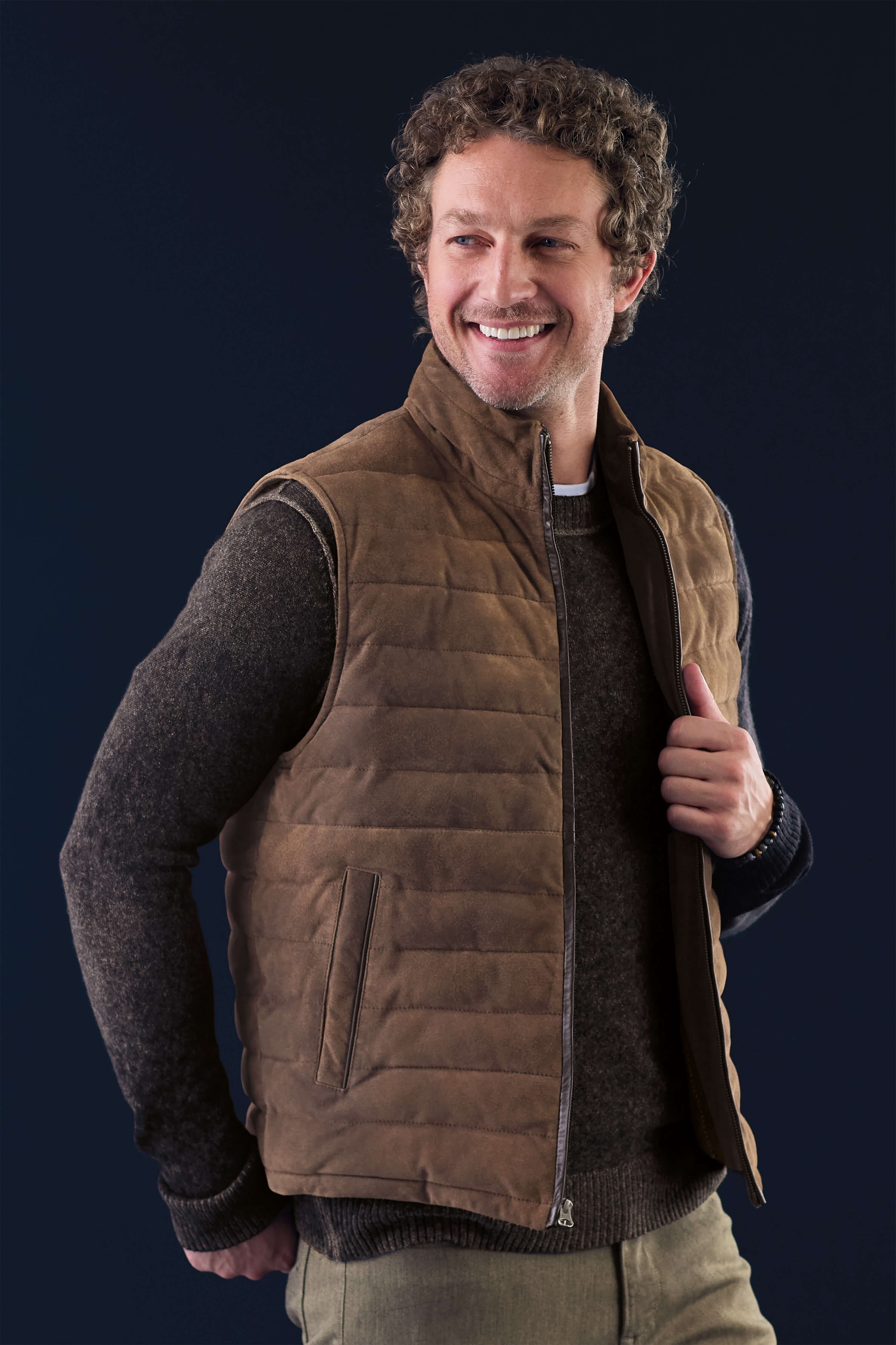 Patrick James Outlander Suede Puff Vest, Rust