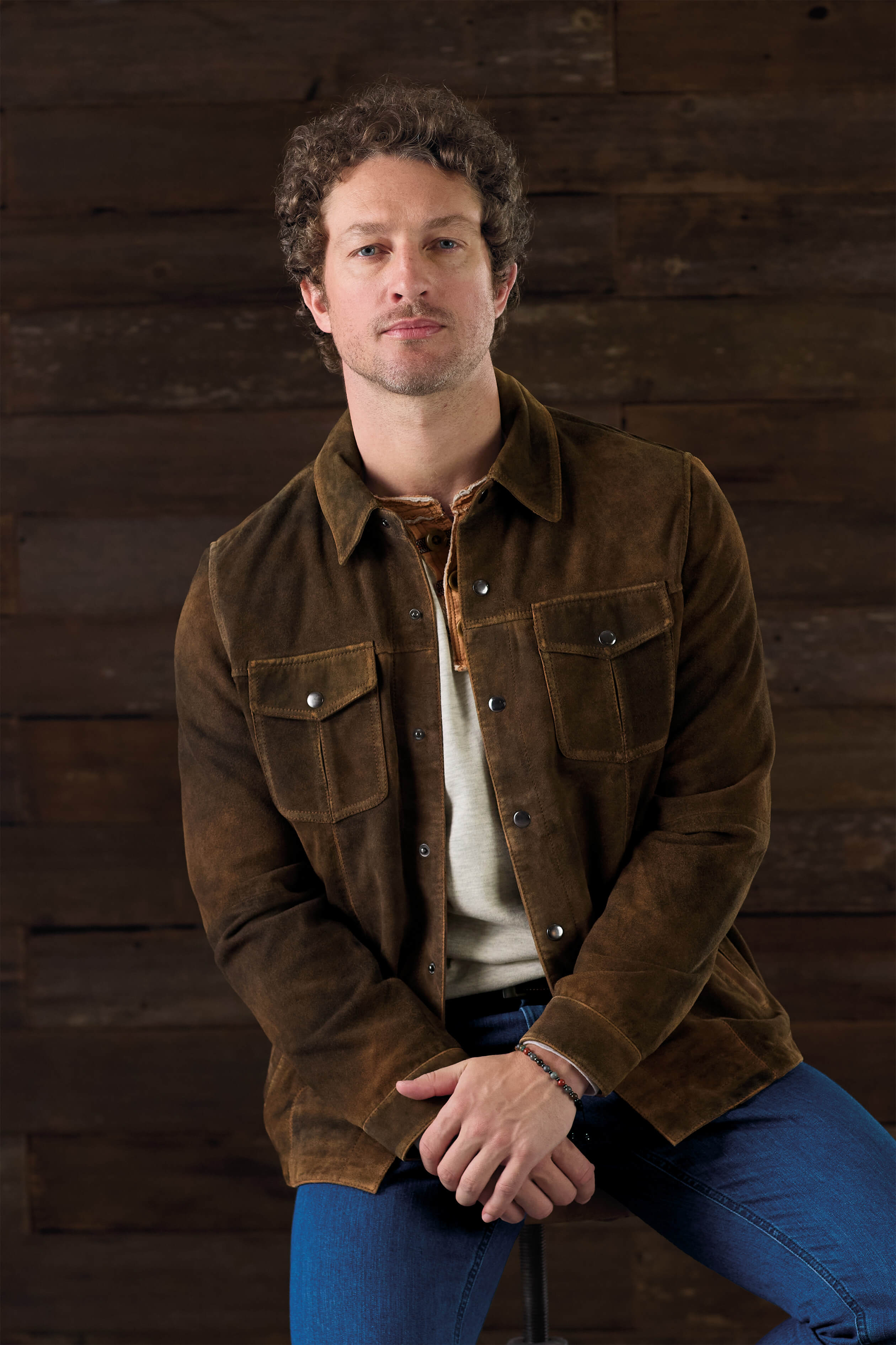Patrick James Suede 2 Snap Flap Pockets Shirt Jacket, Rust