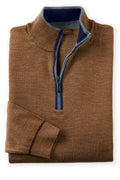 Patrick James Piping Trim Mock 1/4 Zip Sweater, Tobacco/Navy