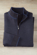 Patrick James Wide Herringbone Mock 1/4 Zip Sweater, Blue/Brown