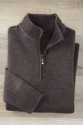 Patrick James Wide Herringbone Mock 1/4 Zip Sweater, Brown/Grey