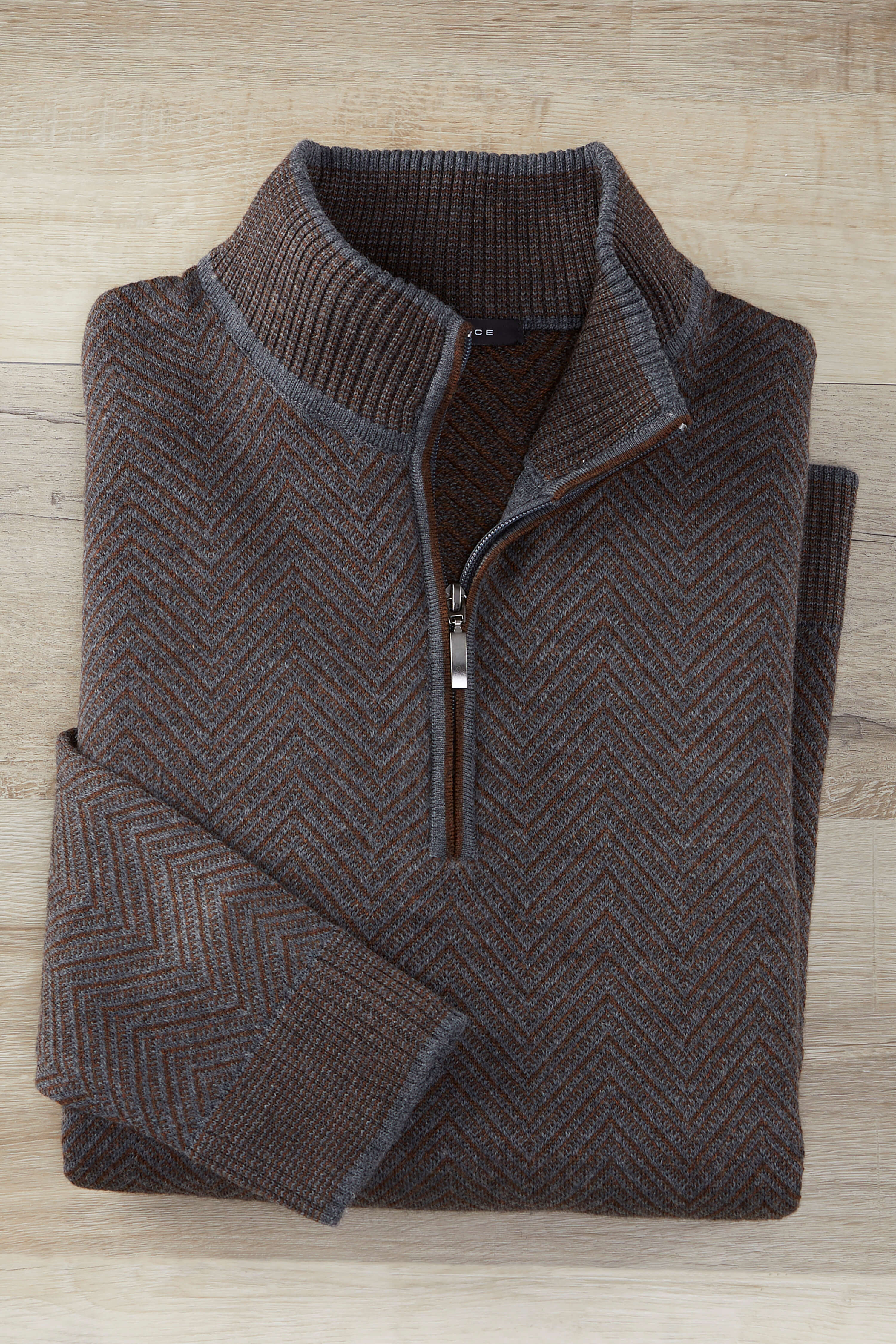 Patrick James Patrick James Wide Herringbone Mock 1/4 Zip Sweater