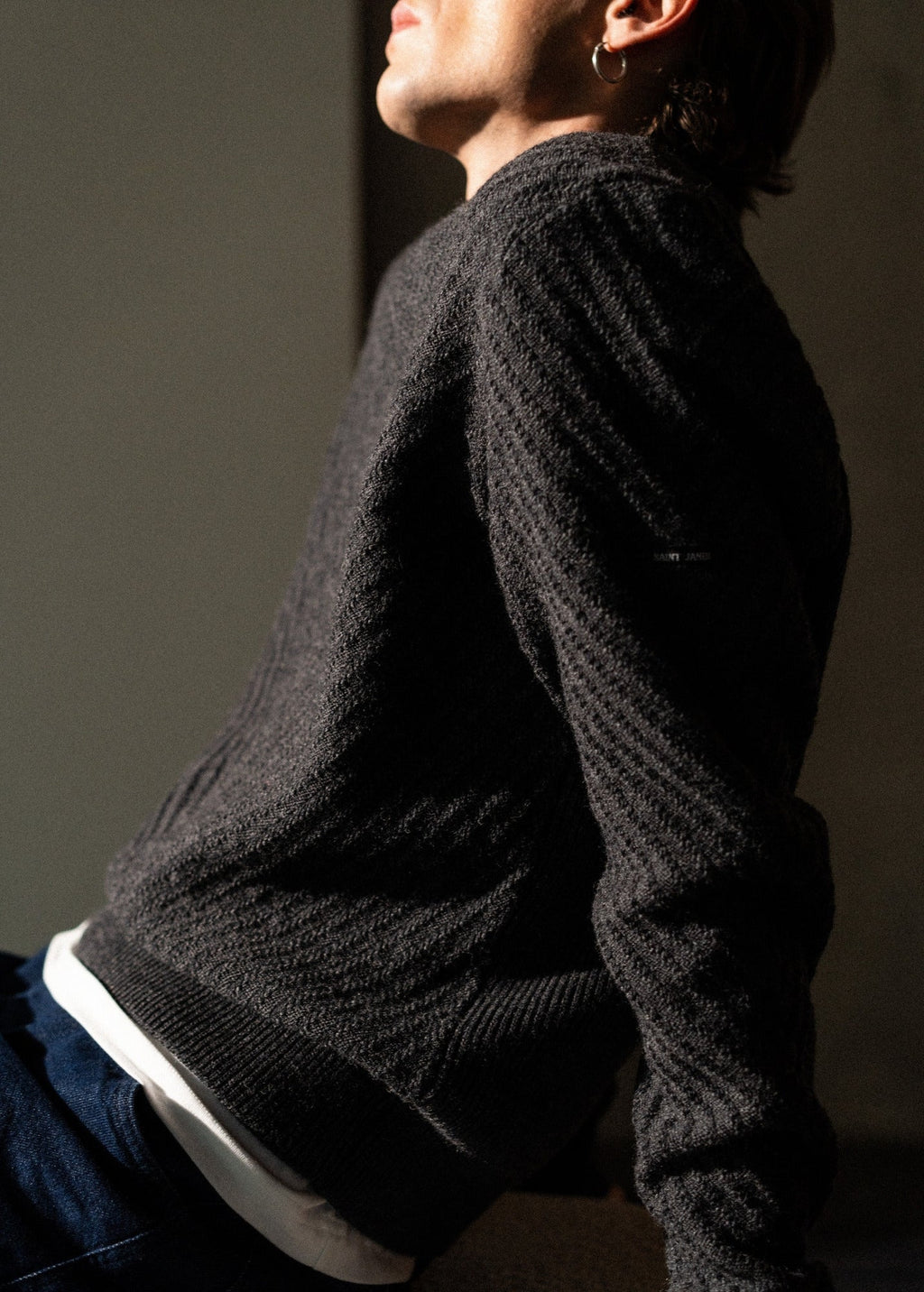 Saint James FLAINE - Textured Wool Sailor Sweater (GRAY)