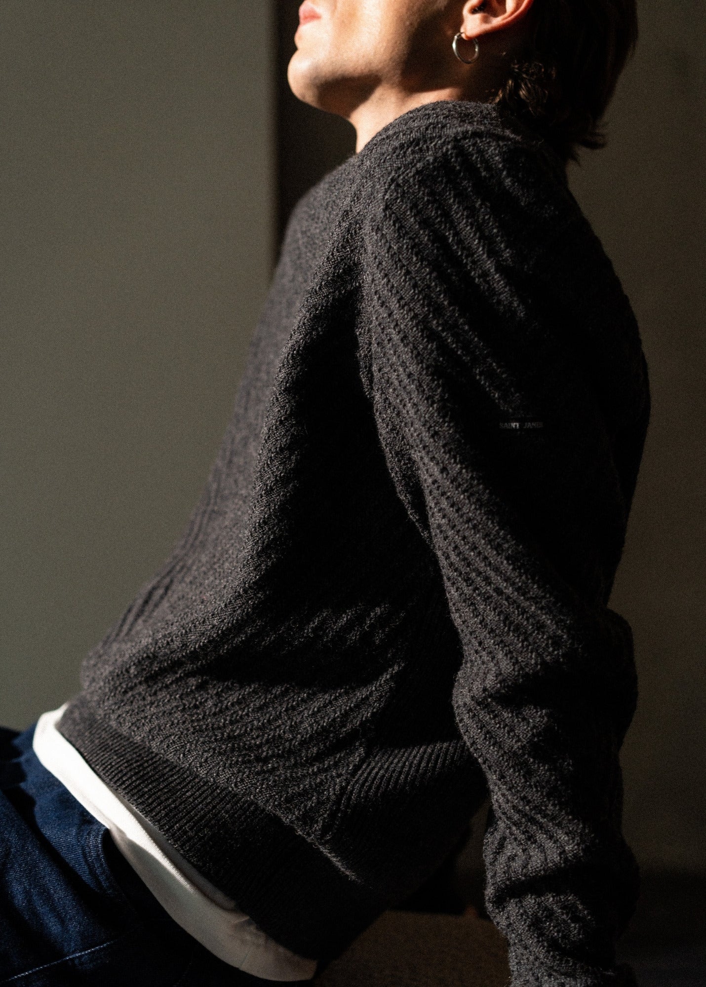 Saint James FLAINE - Textured Wool Sailor Sweater (GRAY)