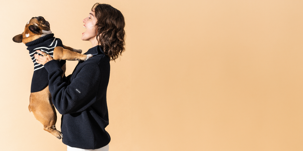 Saint James PARISIAN PUP SWEATER - Authentic Breton Striped Sweater for Dogs | Wool Blend (NAVY / IVORY)