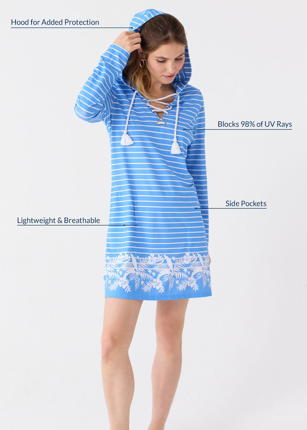 Cabana Life Palm Beach Lace Up Hooded Cover Up