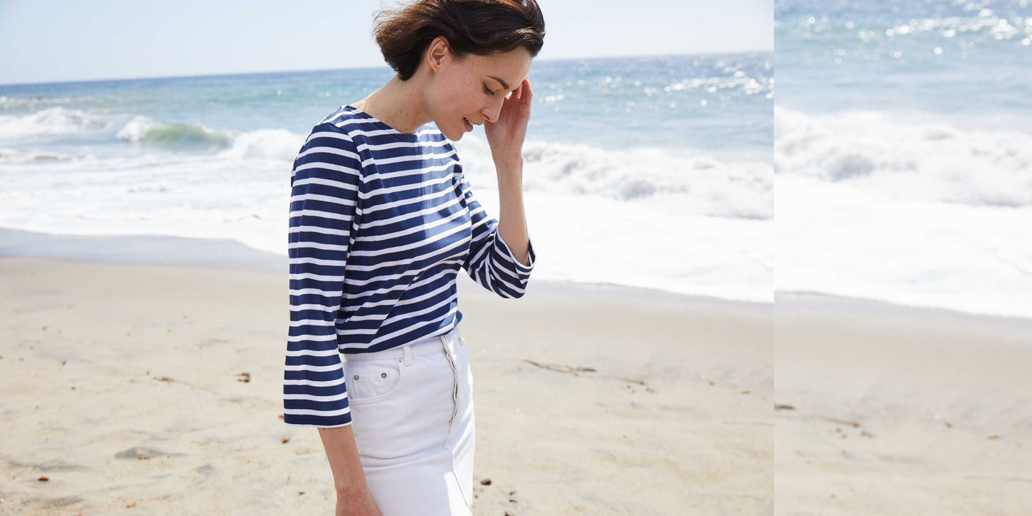 Saint James Galathee Ii Breton Striped Top With ¬æ Sleeve Soft Cotton Women Fit Navy White