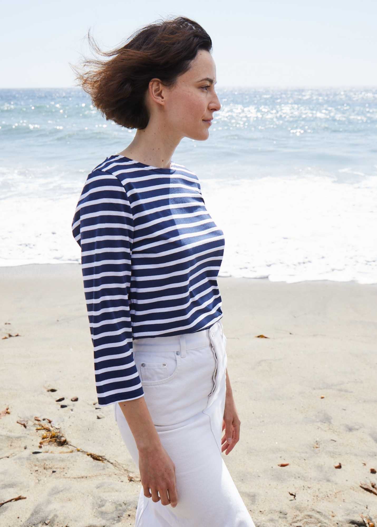 Saint James Galathee Ii Breton Striped Top With ¬æ Sleeve Soft Cotton Women Fit Navy White