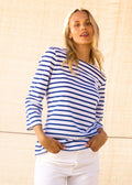 Saint James GALATHEE II - Breton Striped Top with ¾ Sleeve | Soft Cotton | Women Fit (WHITE / ROYAL BLUE)