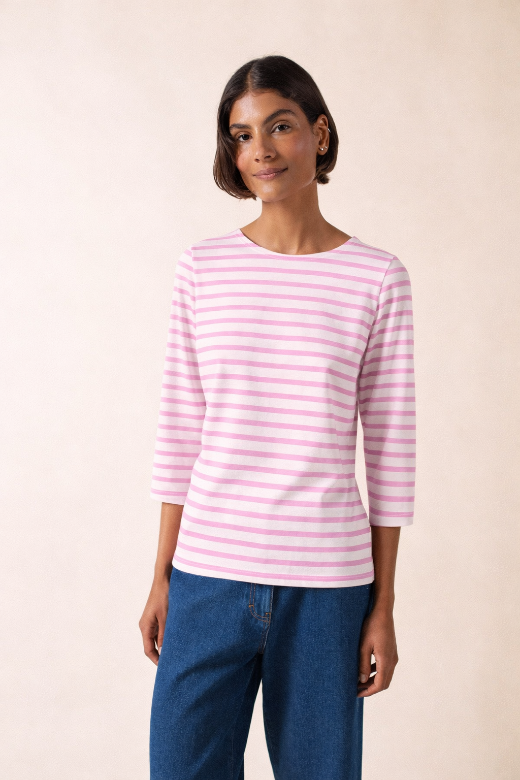 Galathee II Breton Striped Top (WHITE / TEA ROSE PINK)