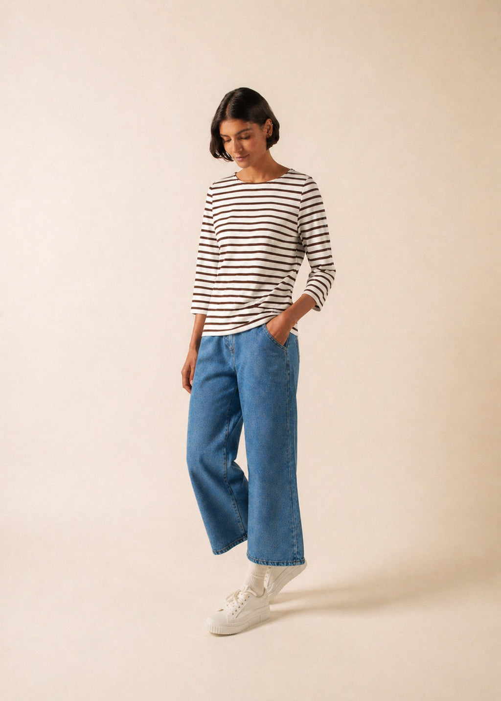 Saint James GALATHEE II Breton Striped Top  (WHITE / CHOCOLATE)