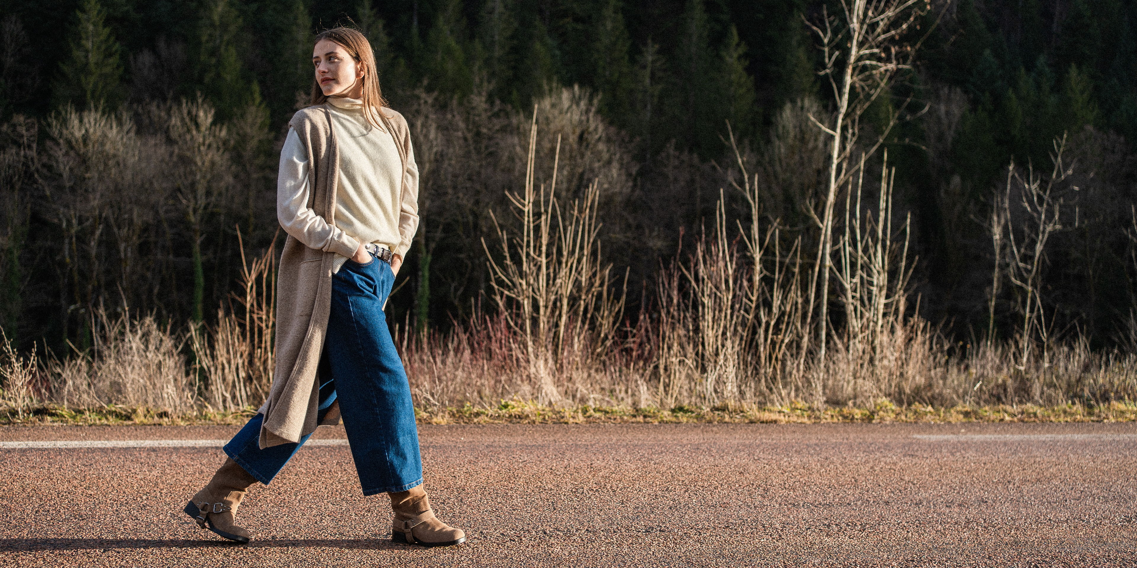 Saint James GENEVE - Long Open Knit Vest in Wool Blend (BEIGE)