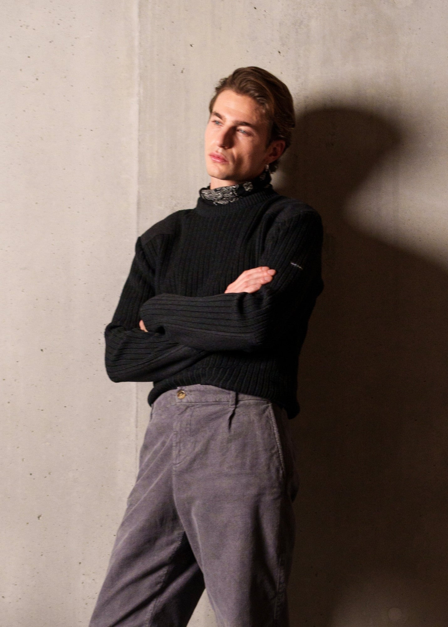 Saint James GOUVERNAIL III -  Military-Style Sweater with Canvas Patches | Wool Blend  (CHARCOAL)