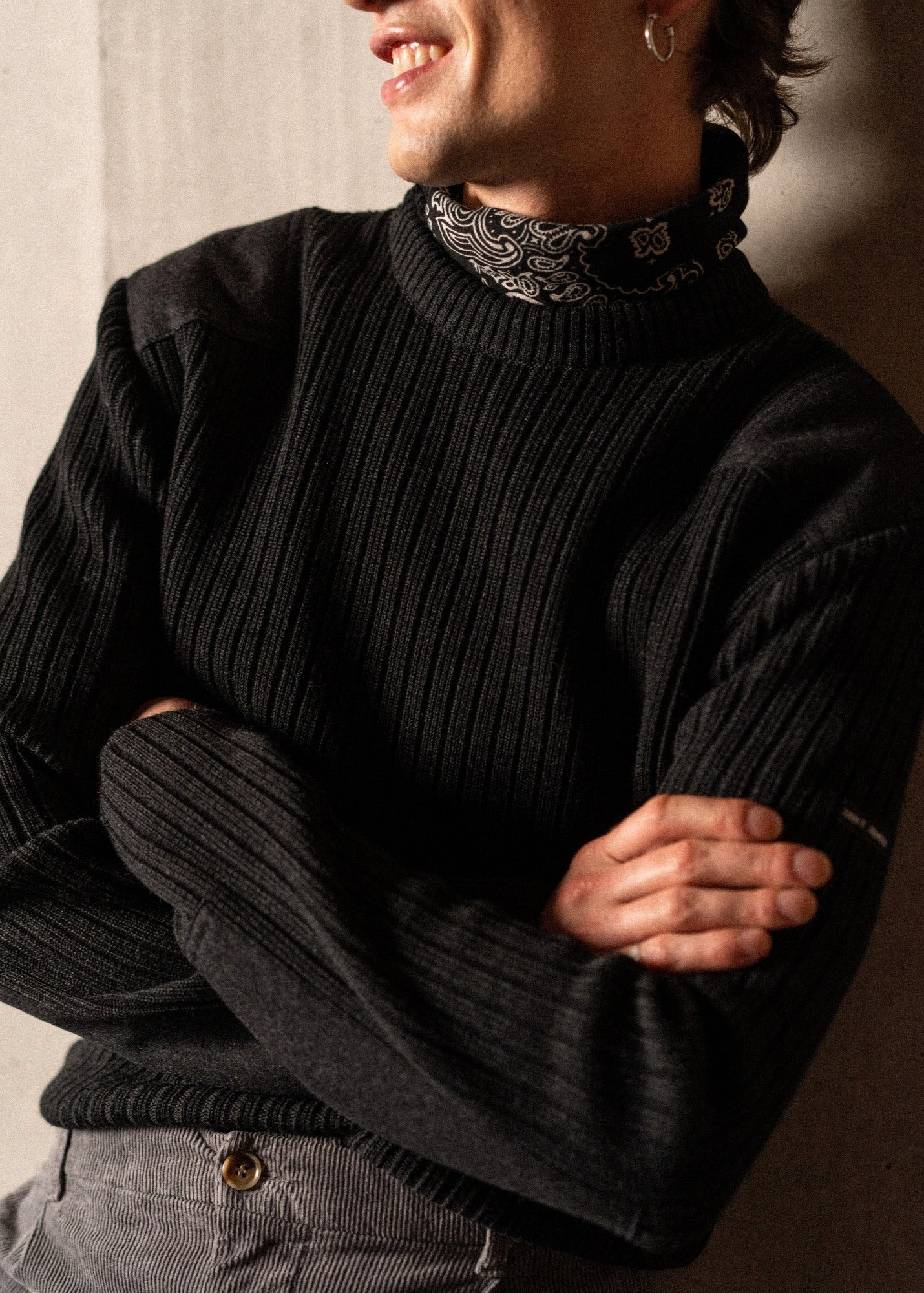 Saint James GOUVERNAIL III -  Military-Style Sweater with Canvas Patches | Wool Blend  (CHARCOAL)