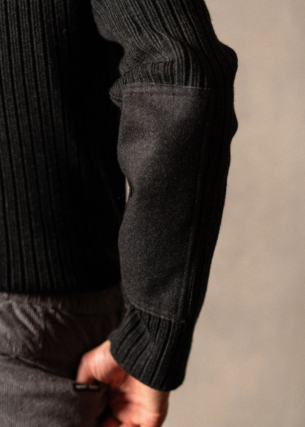 Saint James GOUVERNAIL III -  Military-Style Sweater with Canvas Patches | Wool Blend  (CHARCOAL)