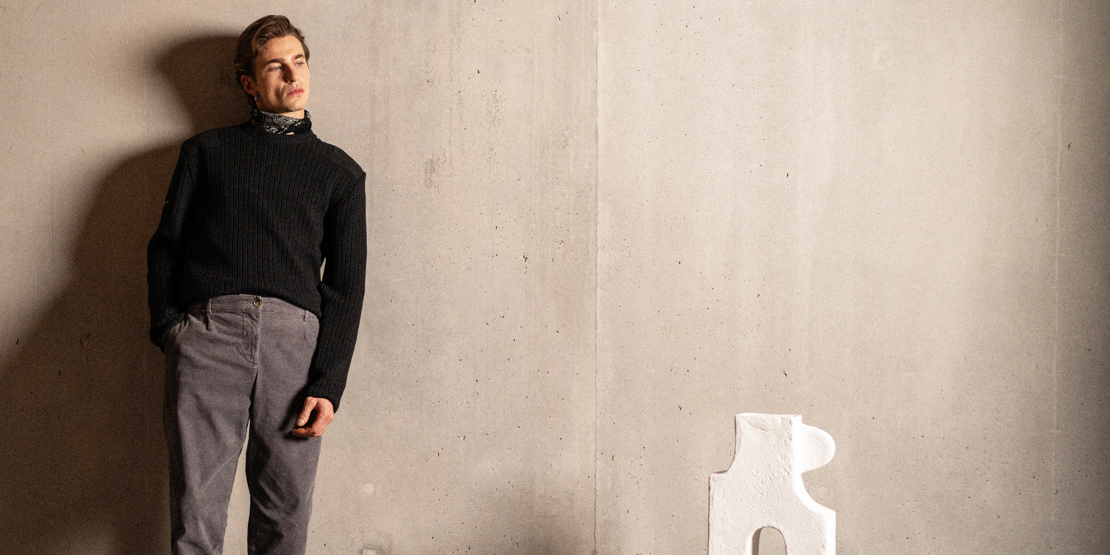 Saint James GOUVERNAIL III -  Military-Style Sweater with Canvas Patches | Wool Blend  (CHARCOAL)