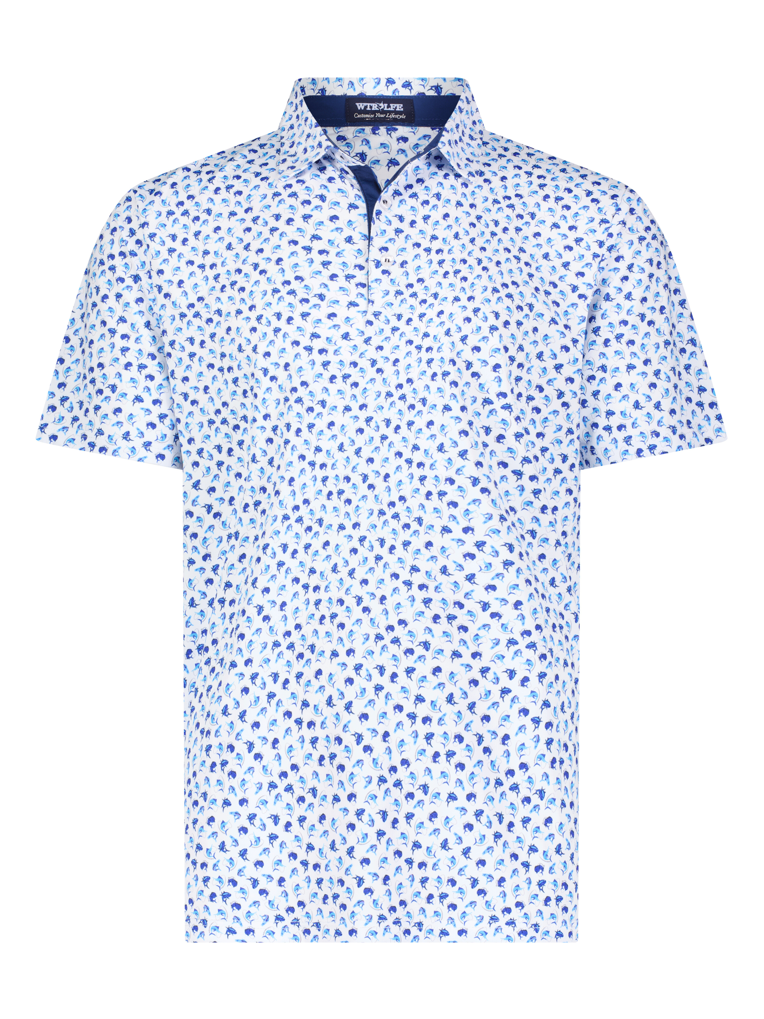 White Water Hooked Up Polo, White Navy Light Blue