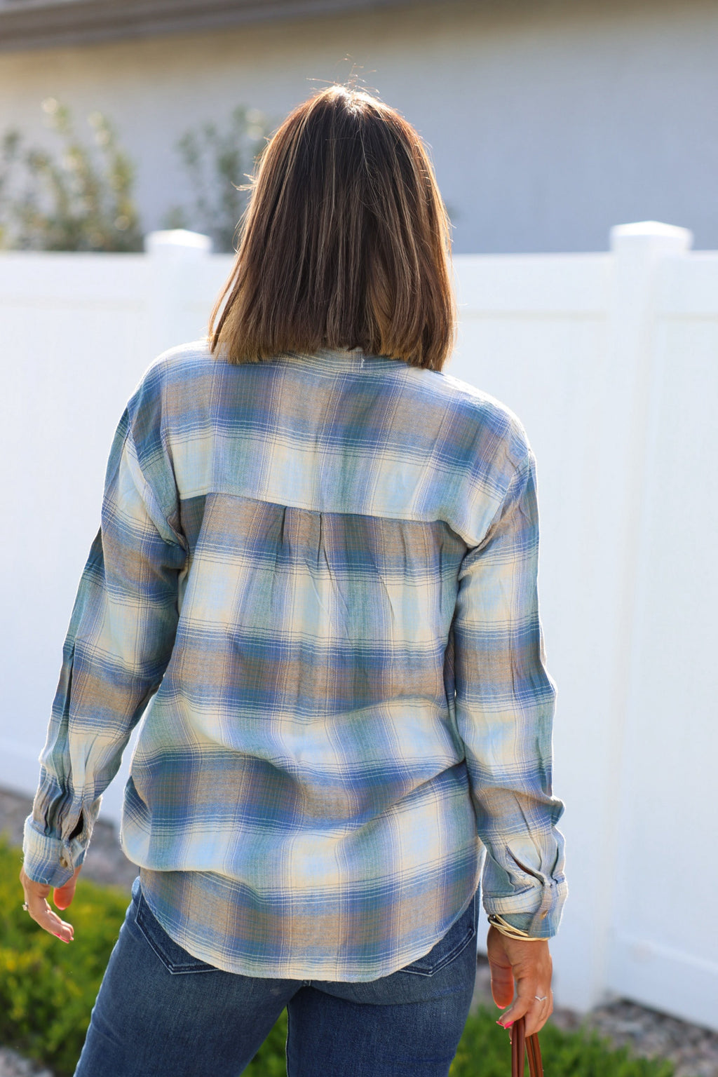 Blue Plaid Button Down Flannel Shirt - FINAL SALE