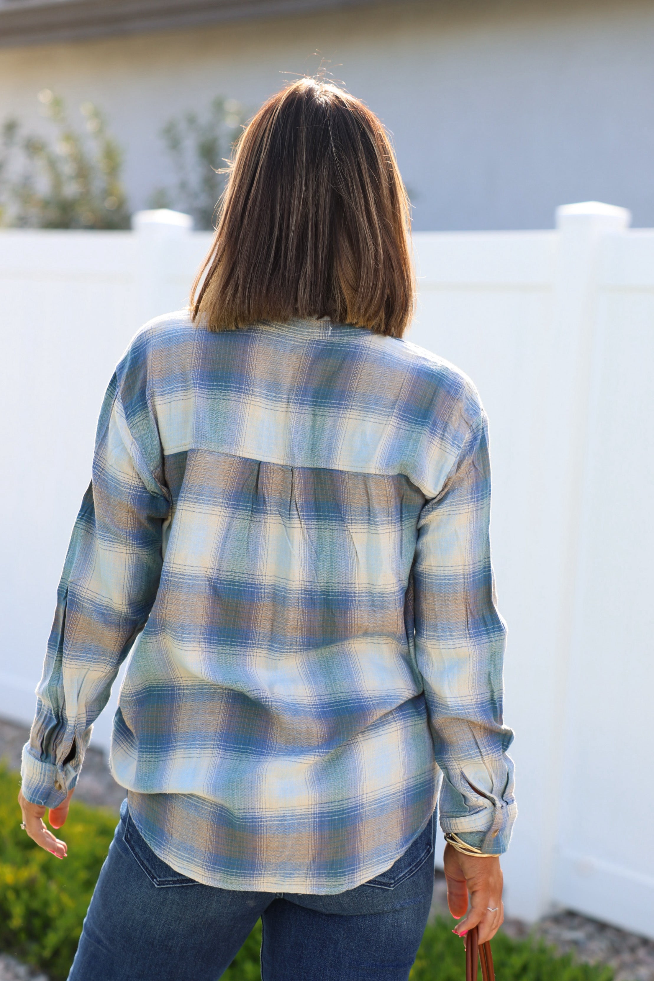 Blue Plaid Button Down Flannel Shirt - FINAL SALE