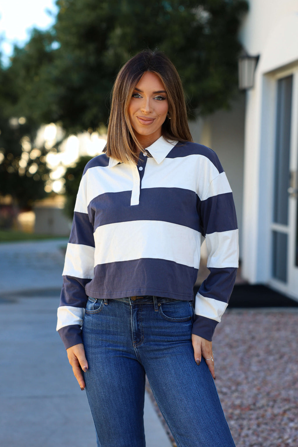 Thread and Supply Navy Stripe Button Up Top - FINAL SALE