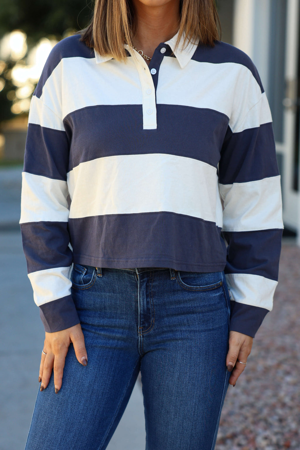 Thread and Supply Navy Stripe Button Up Top - FINAL SALE