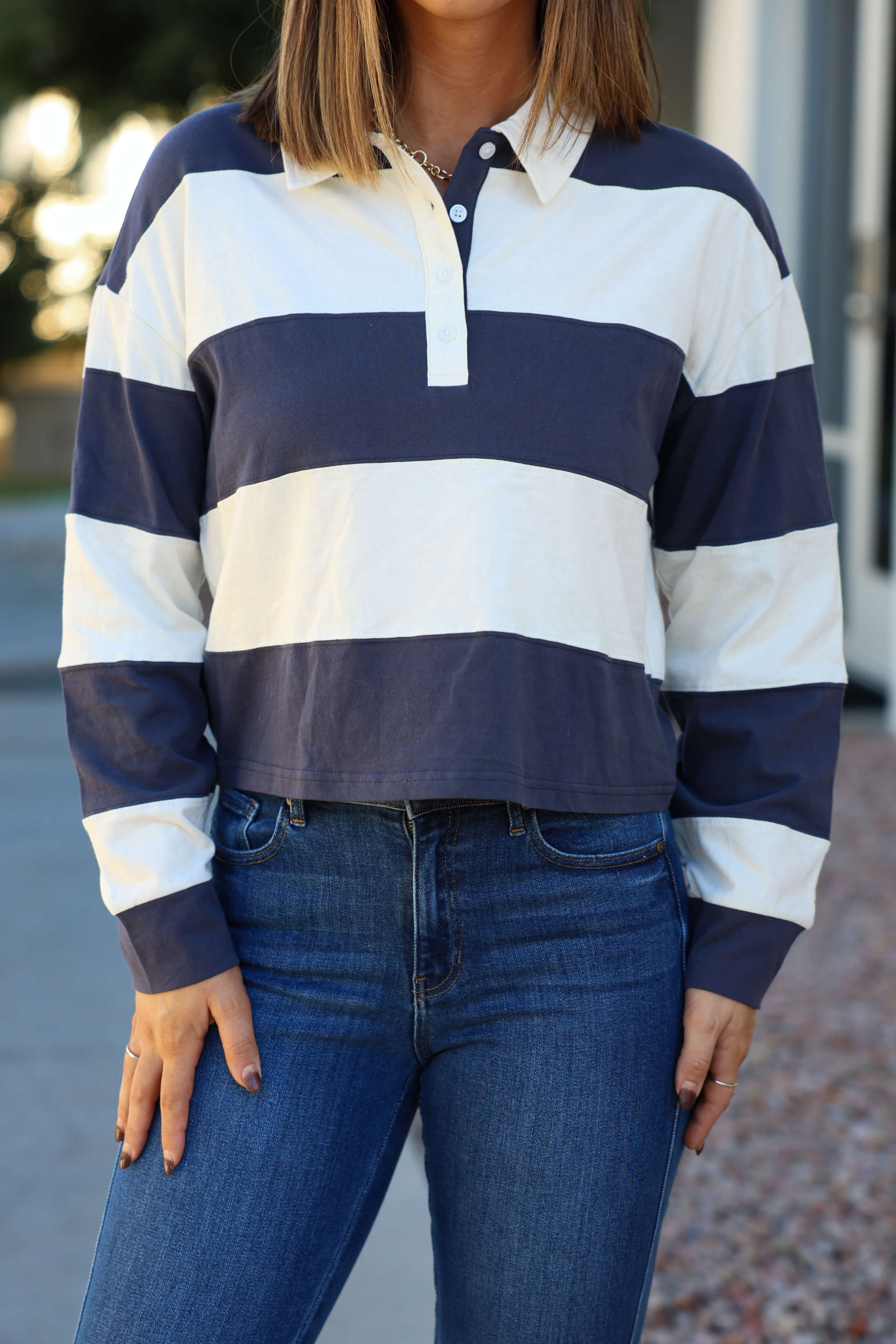 Thread and Supply Navy Stripe Button Up Top - FINAL SALE