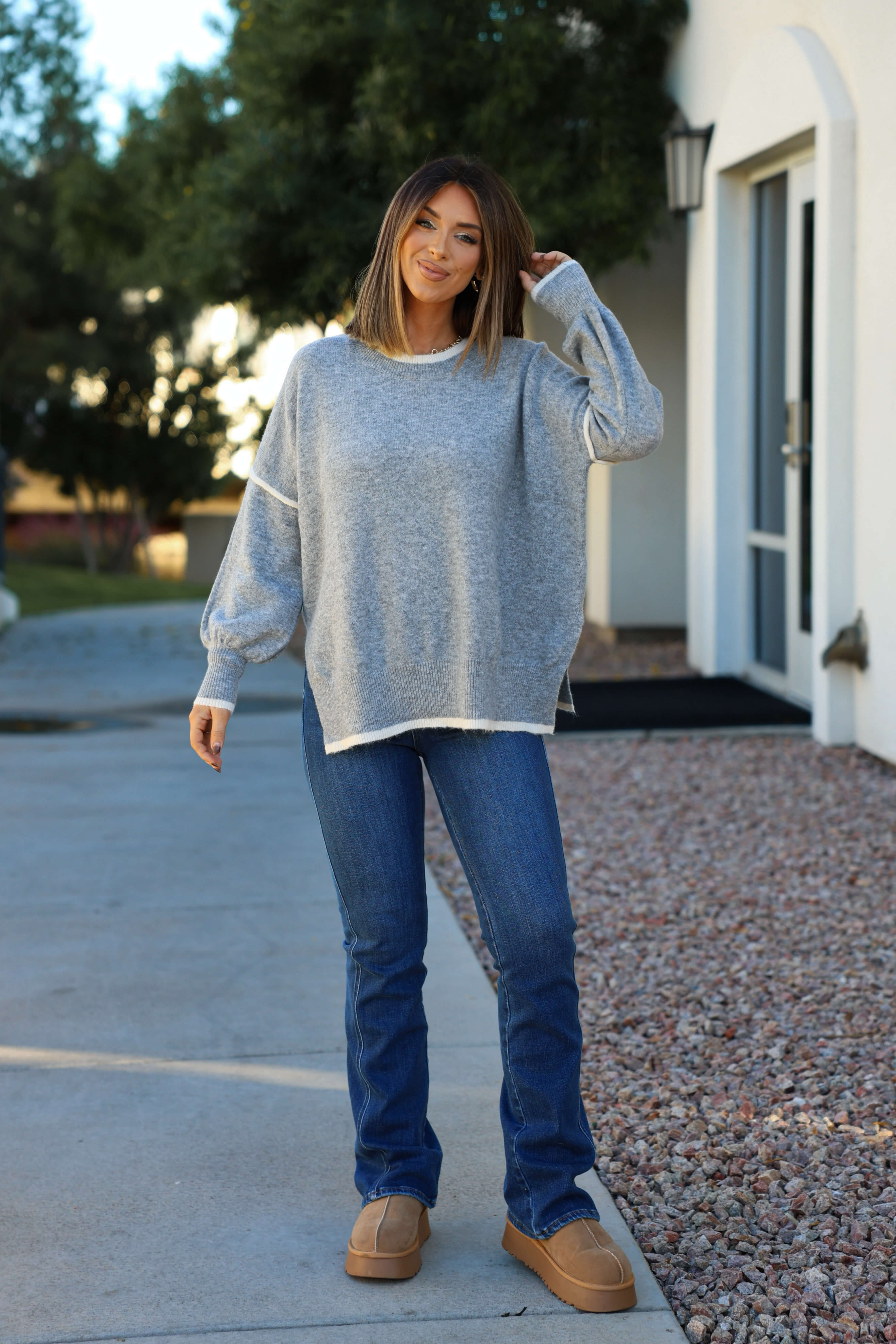 Grey Contrast Detail Pullover Sweater - FINAL SALE