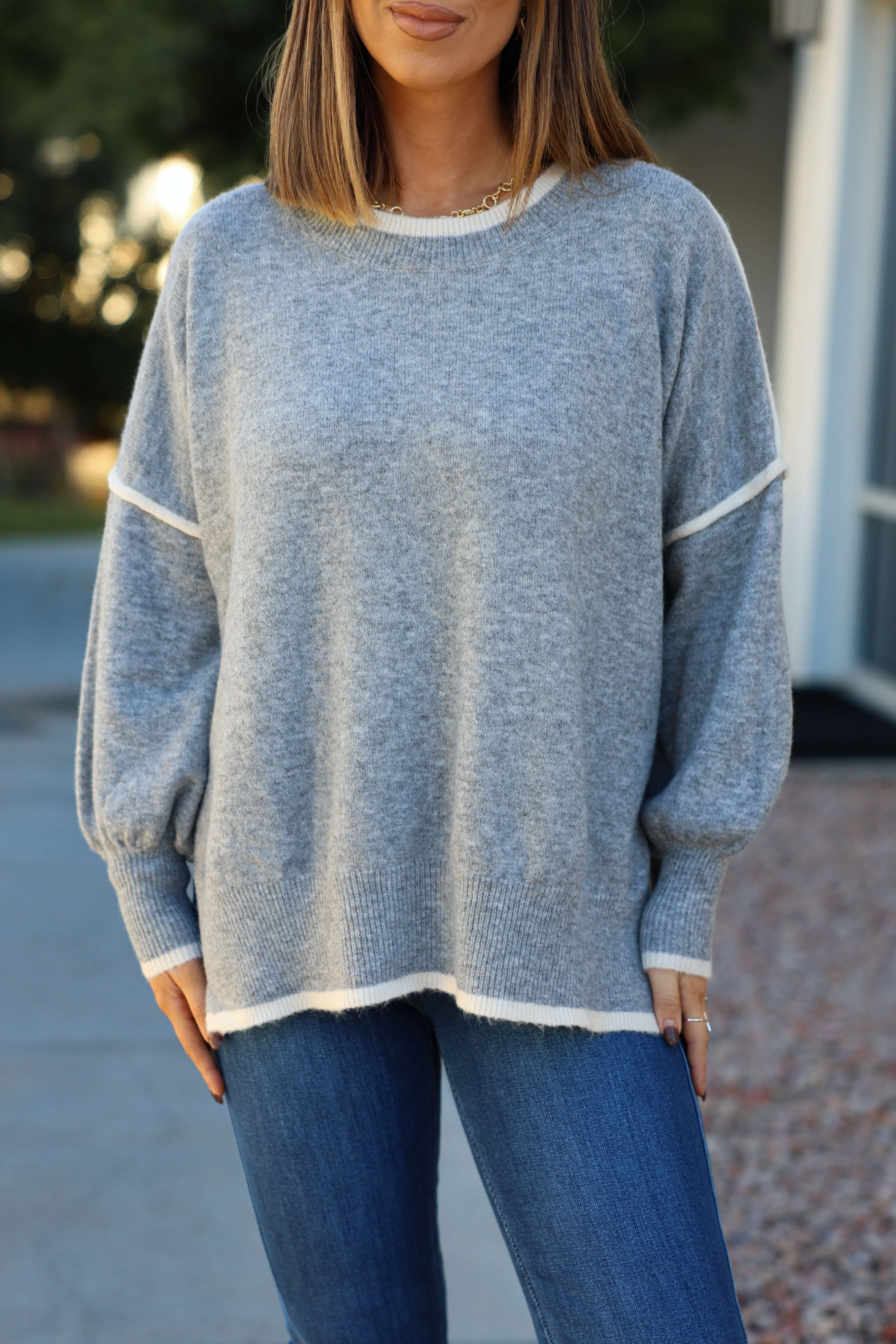 Grey Contrast Detail Pullover Sweater - FINAL SALE