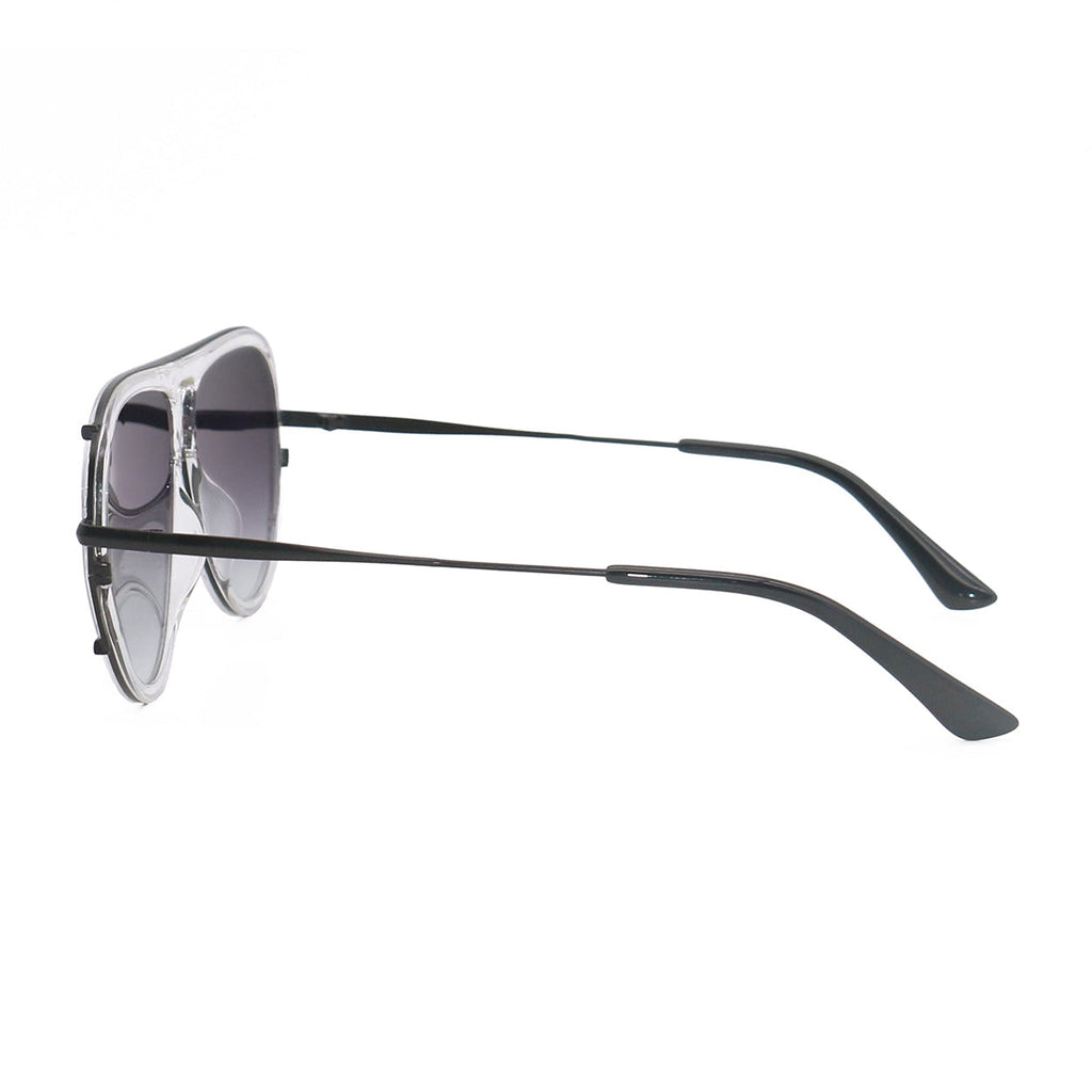 Ivy Luxe - Clear Black Tangle-Free Round Aviator Sunglasses
