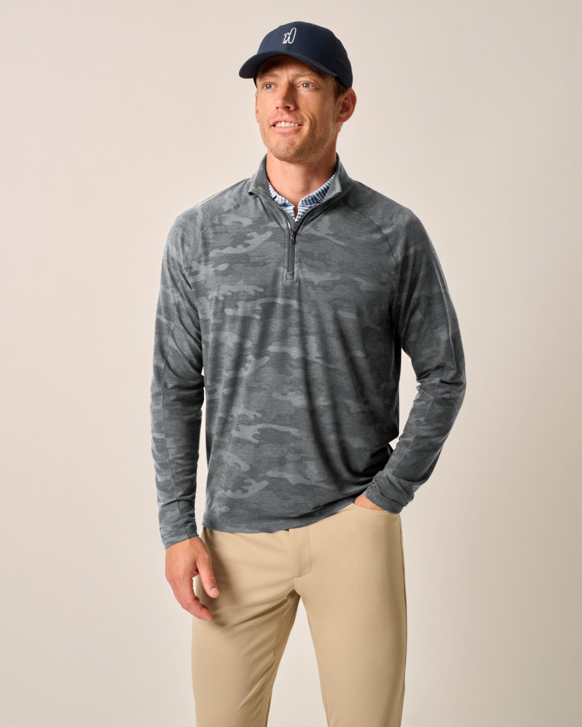 Johnnie-O Patton Performance Camo 1/4 Zip Pullover, Heather Black