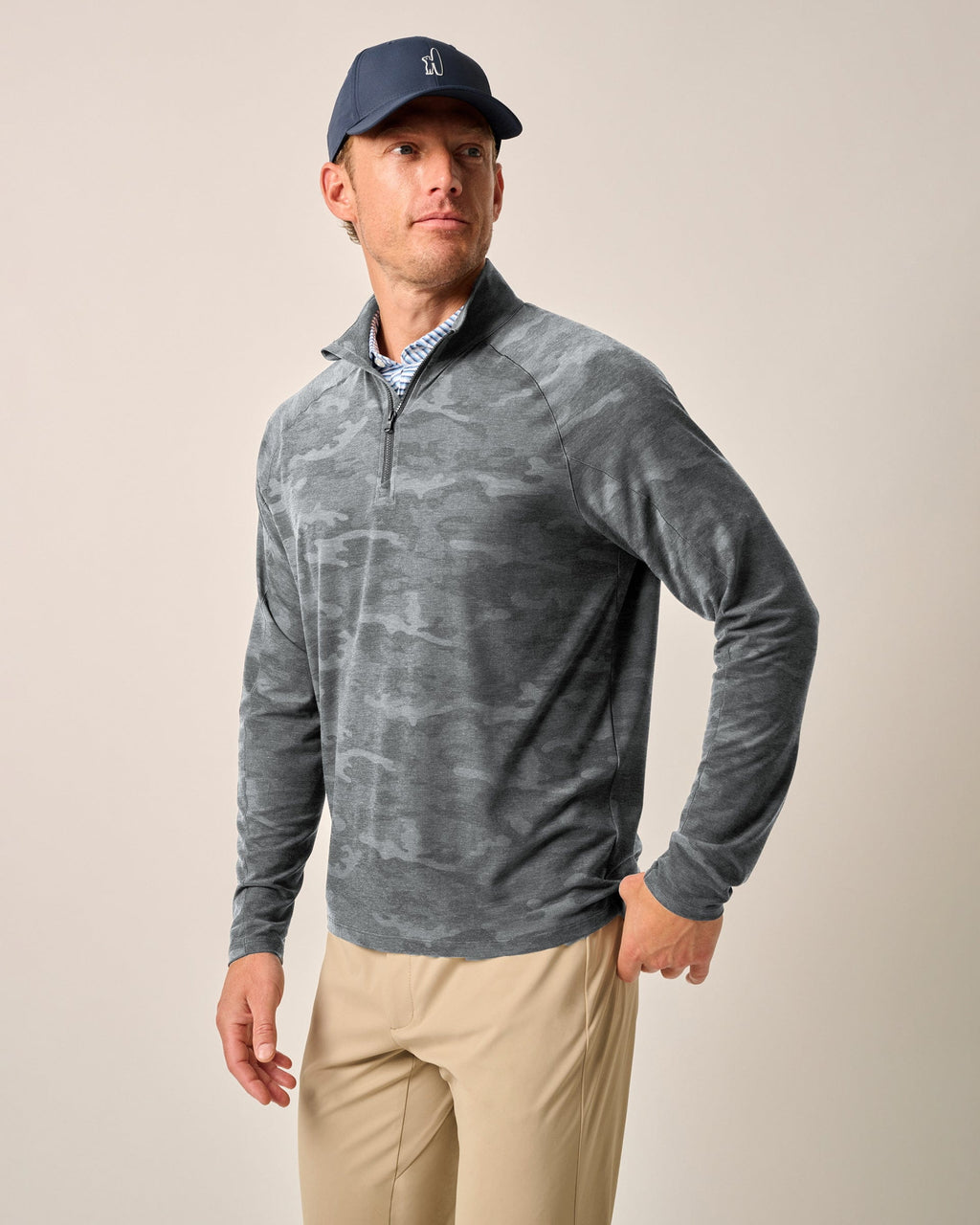 Johnnie-O Patton Performance Camo 1/4 Zip Pullover, Heather Black