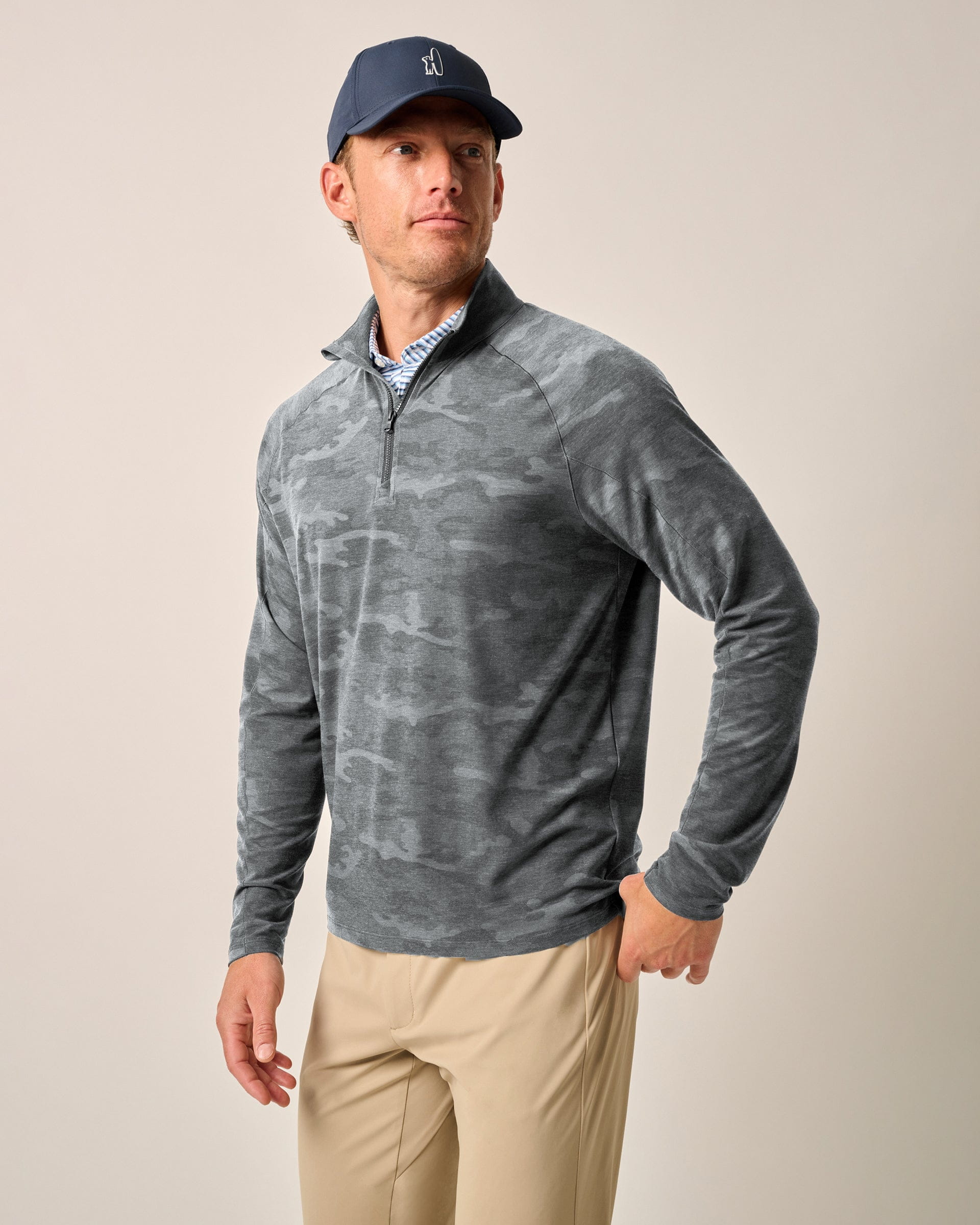 Johnnie-O Patton Performance Camo 1/4 Zip Pullover, Heather Black
