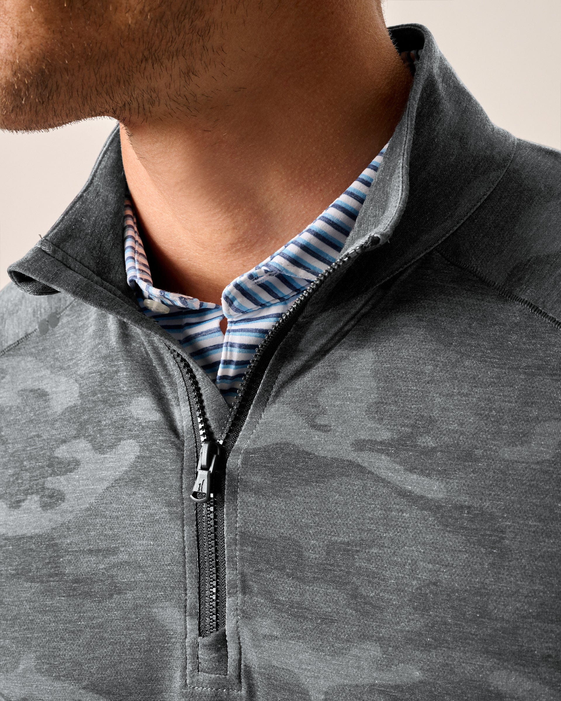 Johnnie-O Patton Performance Camo 1/4 Zip Pullover, Heather Black