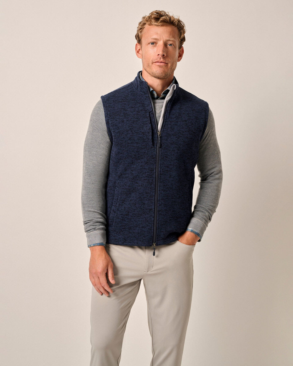 Johnnie-O Denalis Double-Zip Fleece Vest, Navy